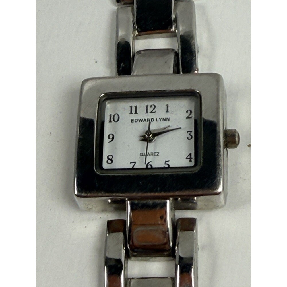 Edward Lynn Women’s Square Quartz Watch Silver Tone White Dial Fresh Battery